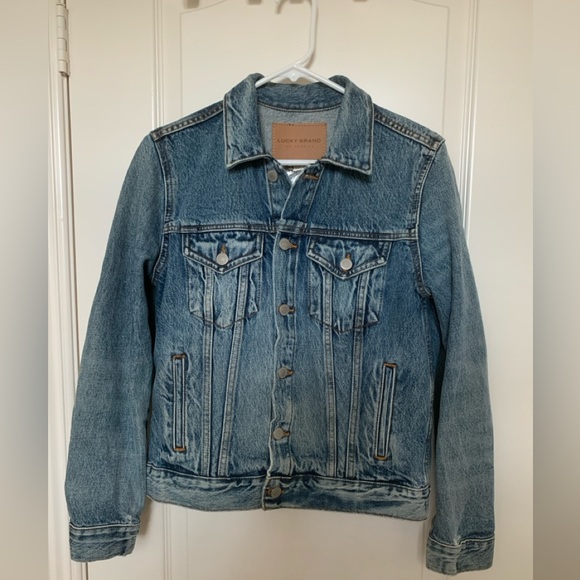 Lucky Brand Tomboy Trucker Denim Jacket Boho Mud Cloth Evil Eye M - Picture 2 of 16